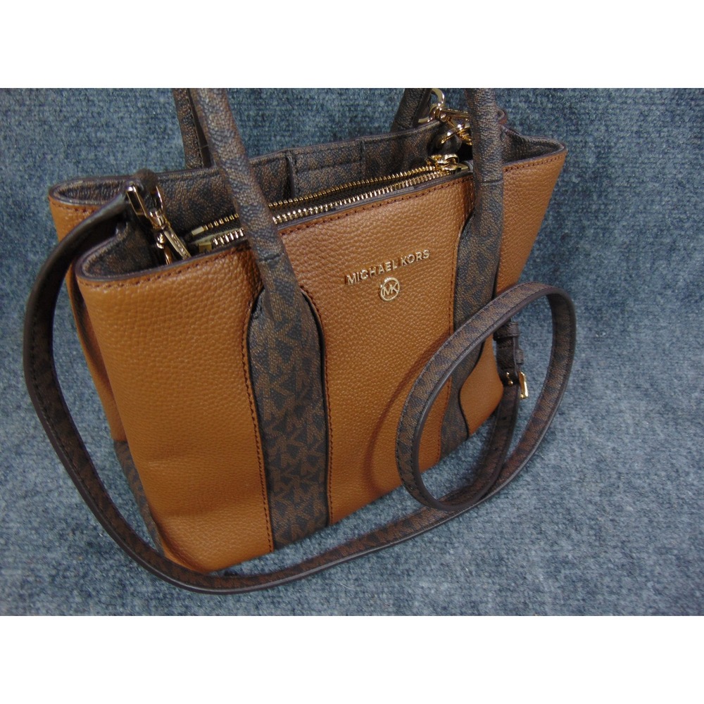 Michael Kors Mercer Small Satchel Bag Brown Monogram Pebble Leather